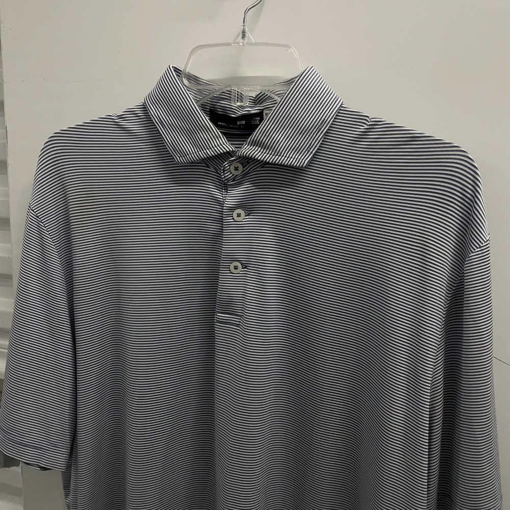 RLX Ralph Lauren Mens Performance Golf Polo Shirt Navy White Stripe Size M